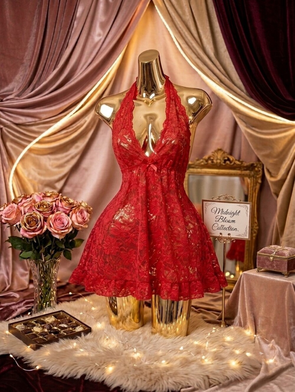 La SENZA Red Lace Halter Chemise